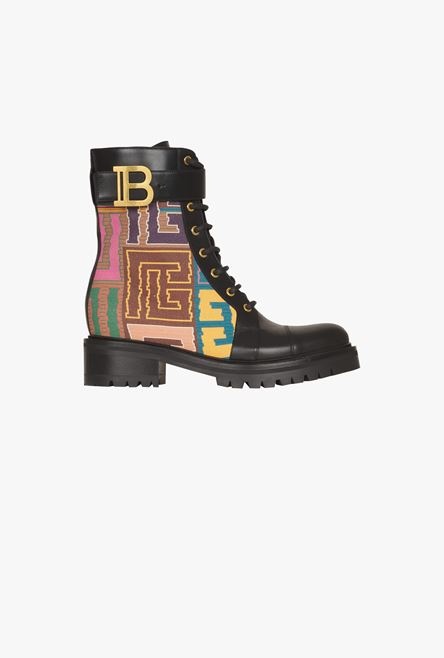Multicolor needlepoint Ranger Romy ankle boots with Balmain monogram - 1