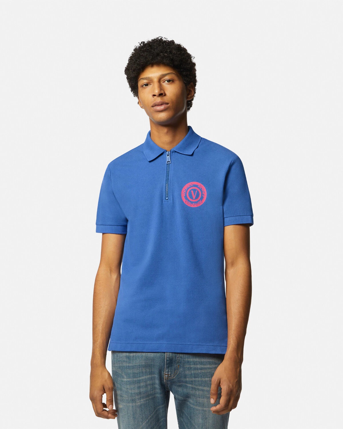V-Emblem Zip Polo Shirt - 4