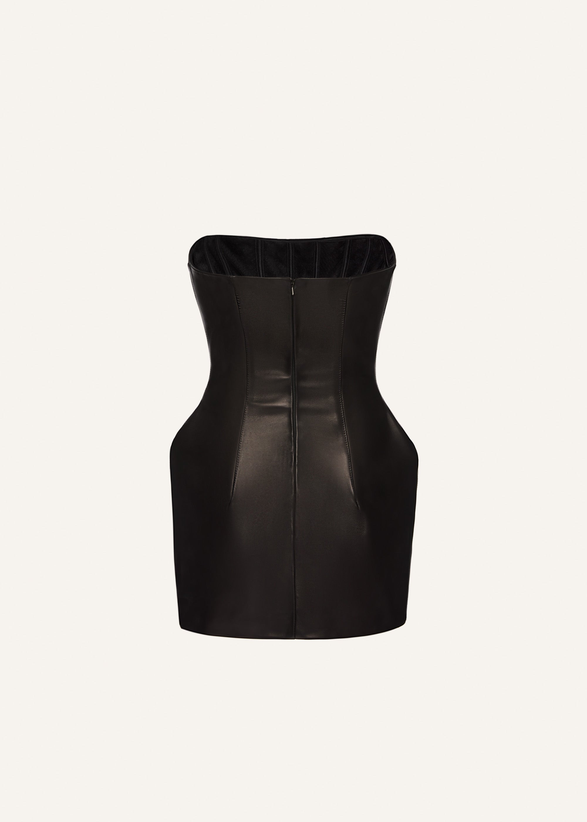 Strapless leather mini dress in black - 2