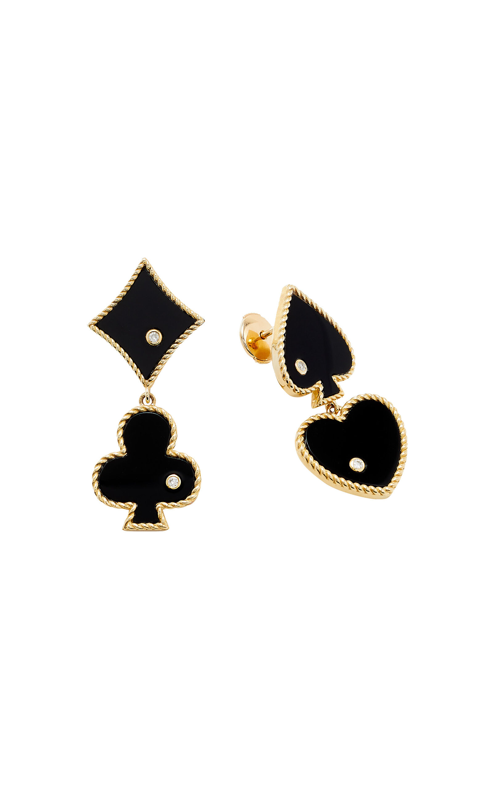 9k Yellow Gold Casino Drop Earrings black - 5