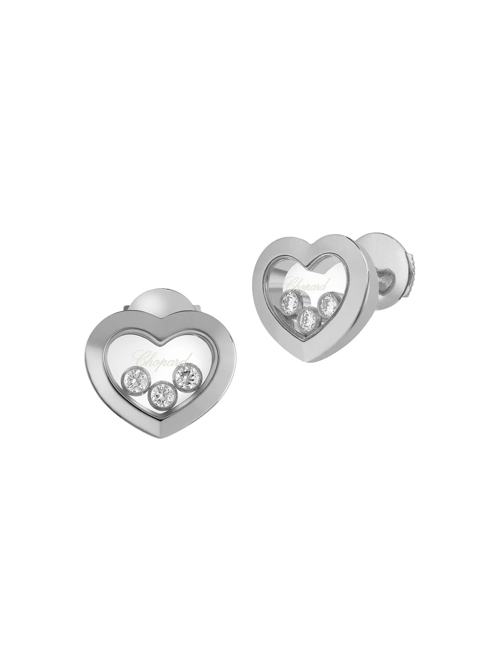 Women's Happy Diamonds Heart 18K White Gold Stud Earrings - White Gold - 1