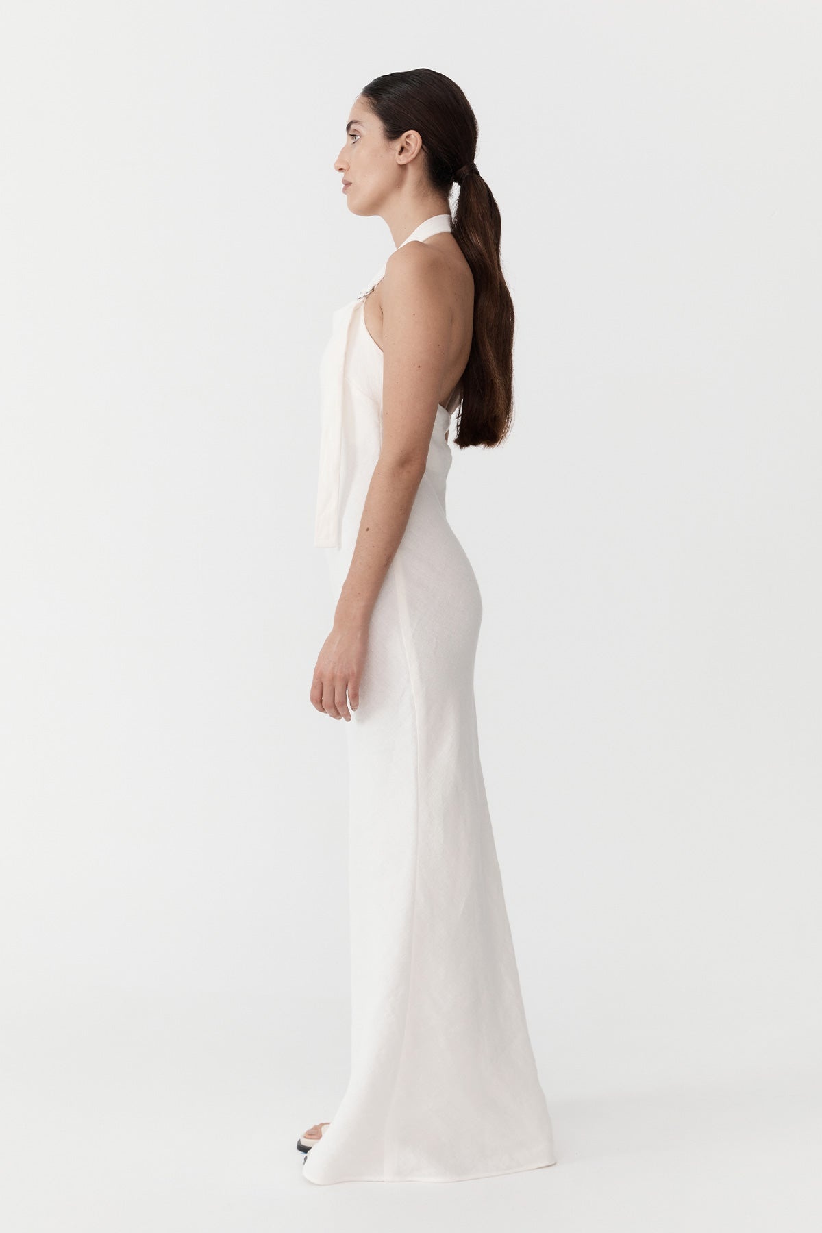 Linen Bias Maxi Dress - Ivory - 3