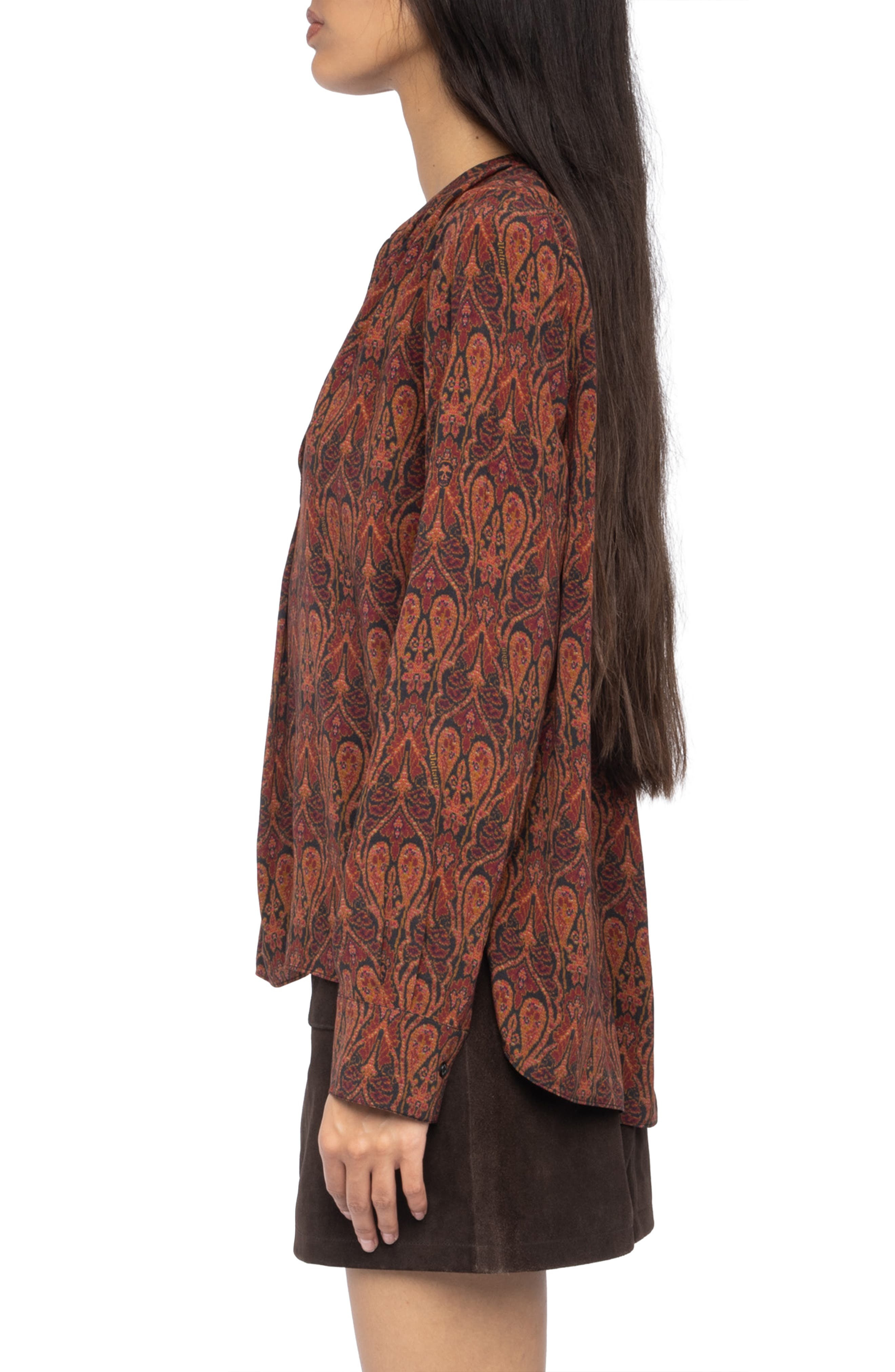 Zadig & Voltaire Tinko Paisley Print Long Sleeve Shirt in Brown/Black at Nordstrom - 3