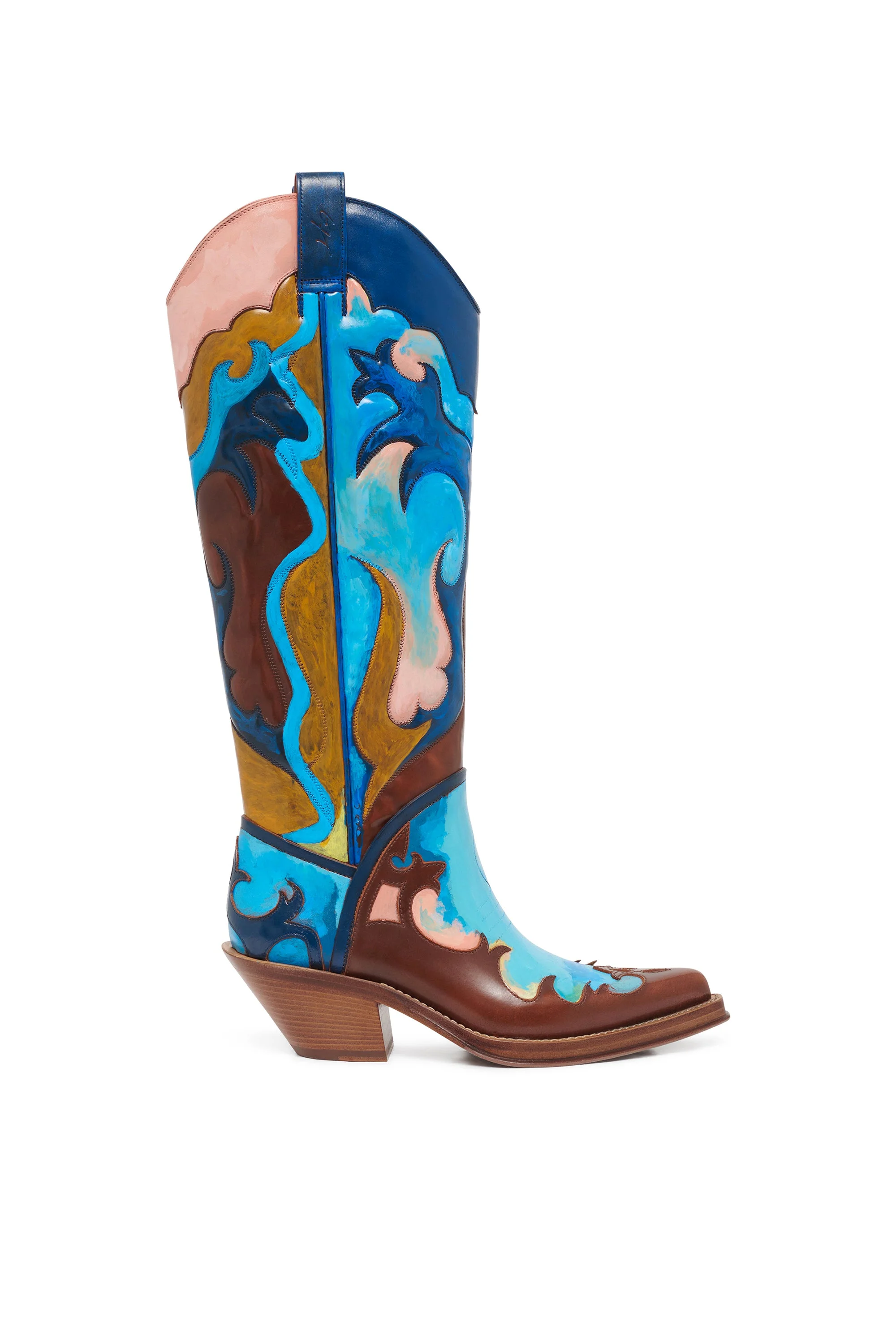 Hand Painted Capitana Cowboy Boot in Pastel Blue Leather - 1