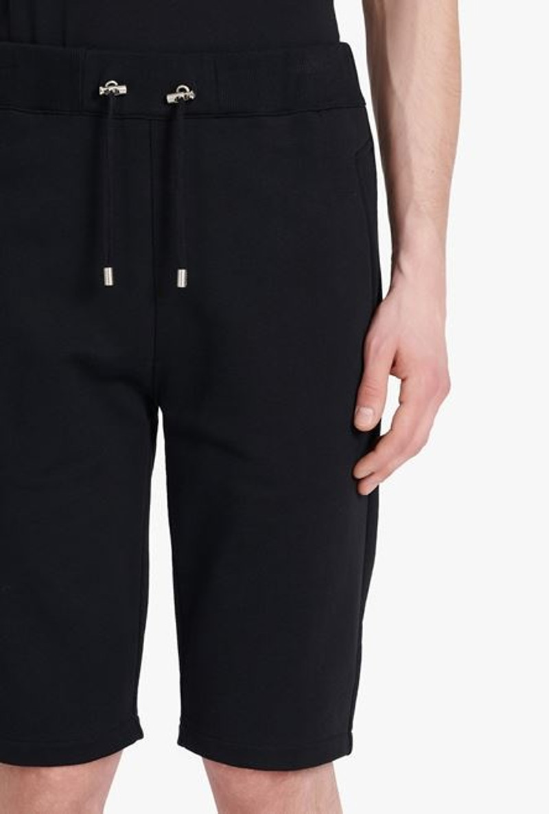 Black eco-designed cotton shorts with white and gold Balmain Paris logo print 6