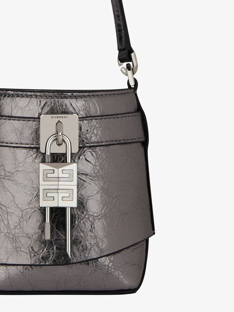 MICRO SHARK LOCK BUCKET BAG IN LAMINATED LEATHER 6
