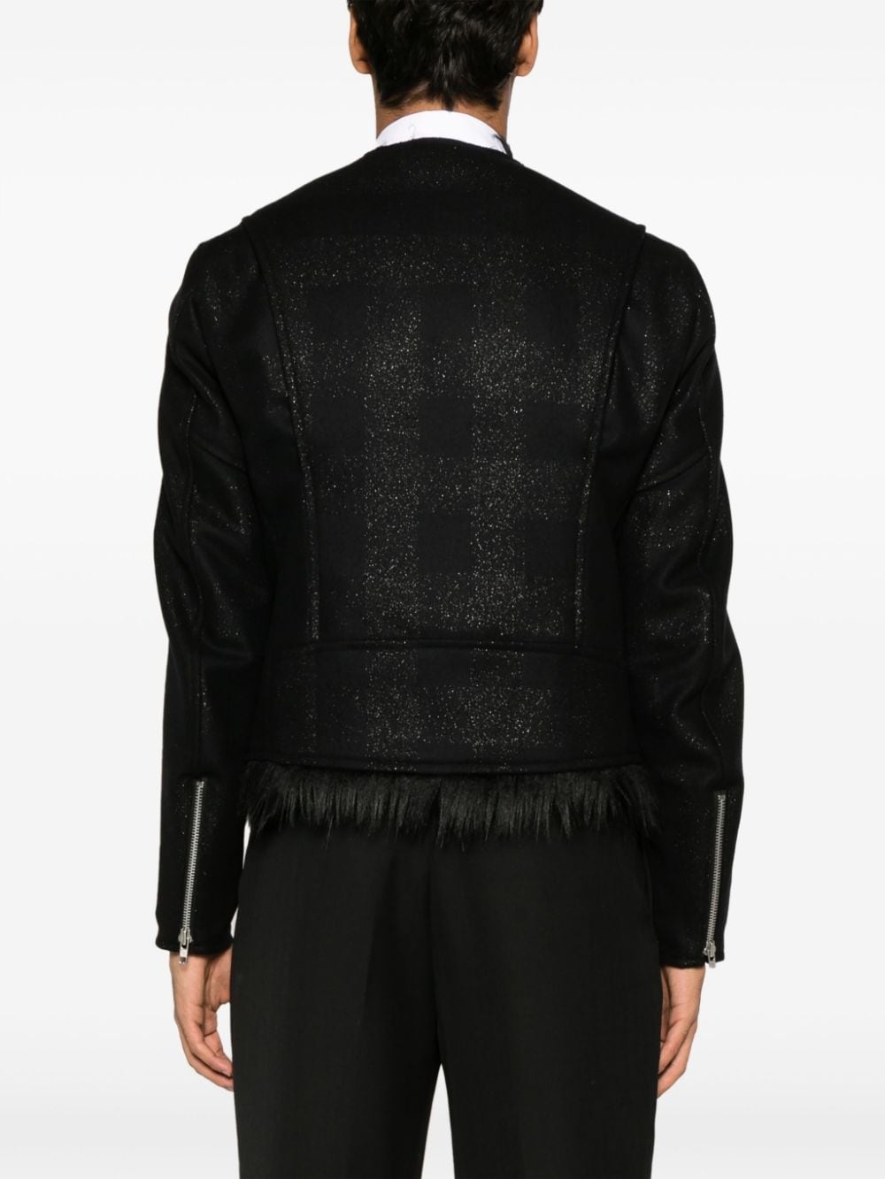 checked metallic-effect biker jacket - 4