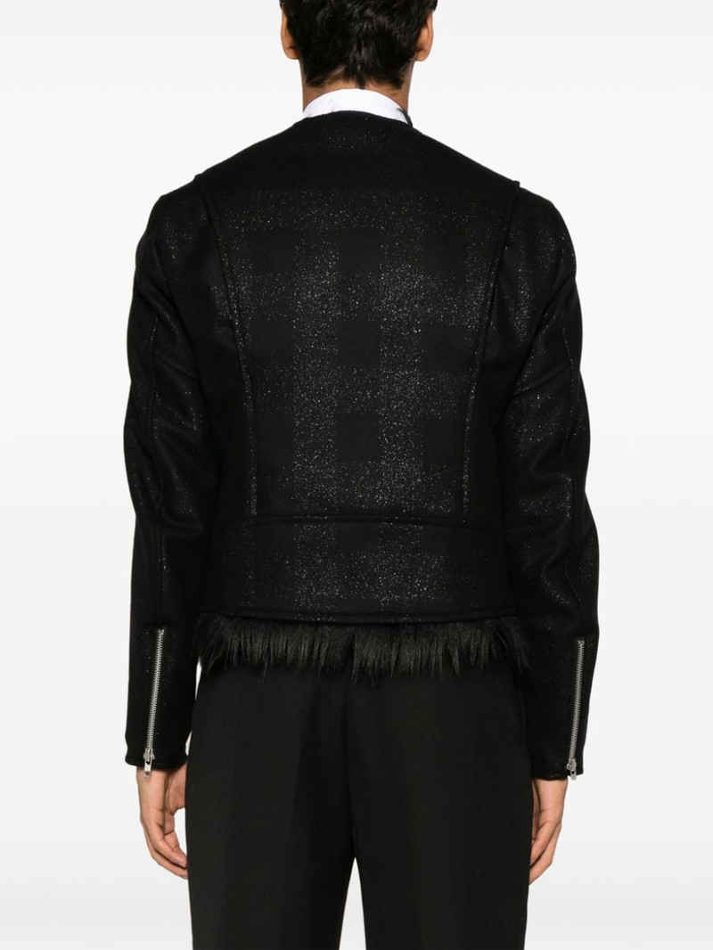 checked metallic-effect biker jacket 4