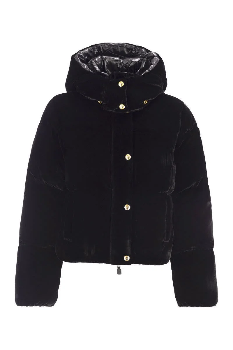 Elisabetta Franchi Velvet Down Jacket With Hood - 1