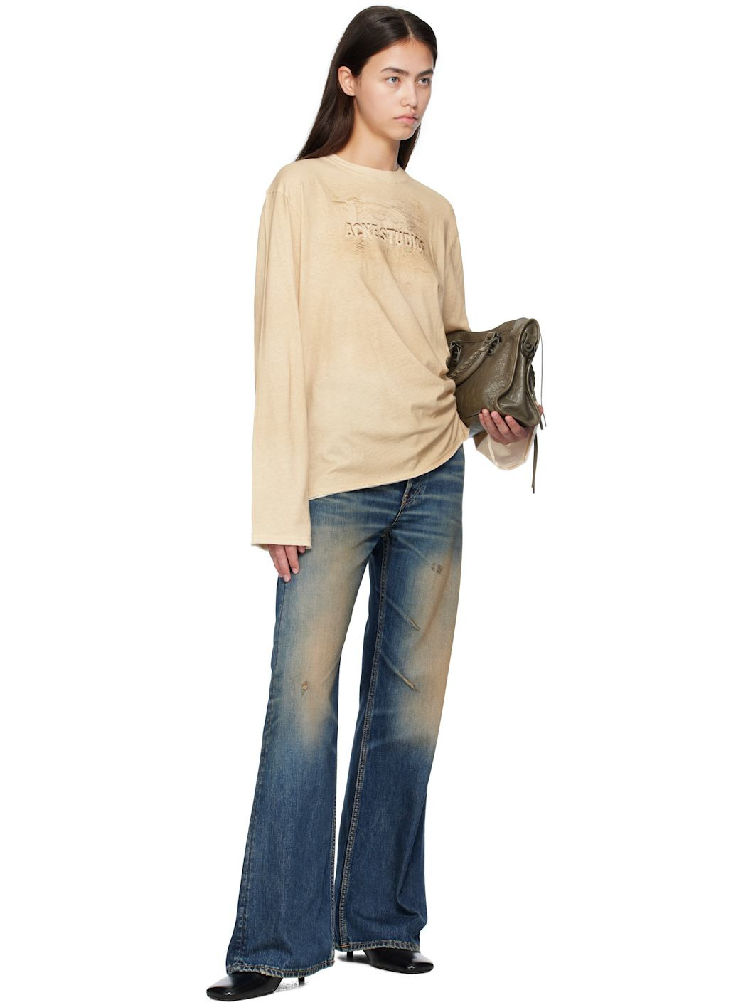 Beige Long Sleeve Logo T-shirt - 4