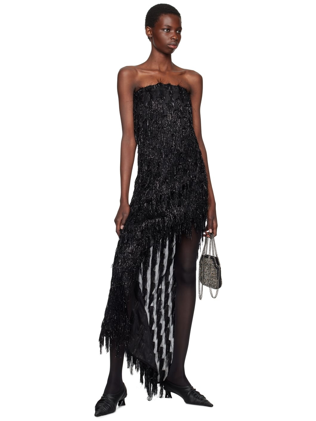 Black Tinsel Bustier Maxi Dress - 4