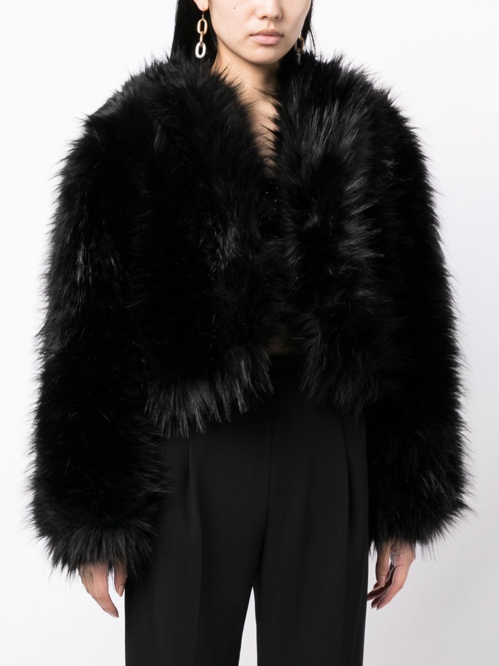 faux-fur design long-sleeve jacket - 3
