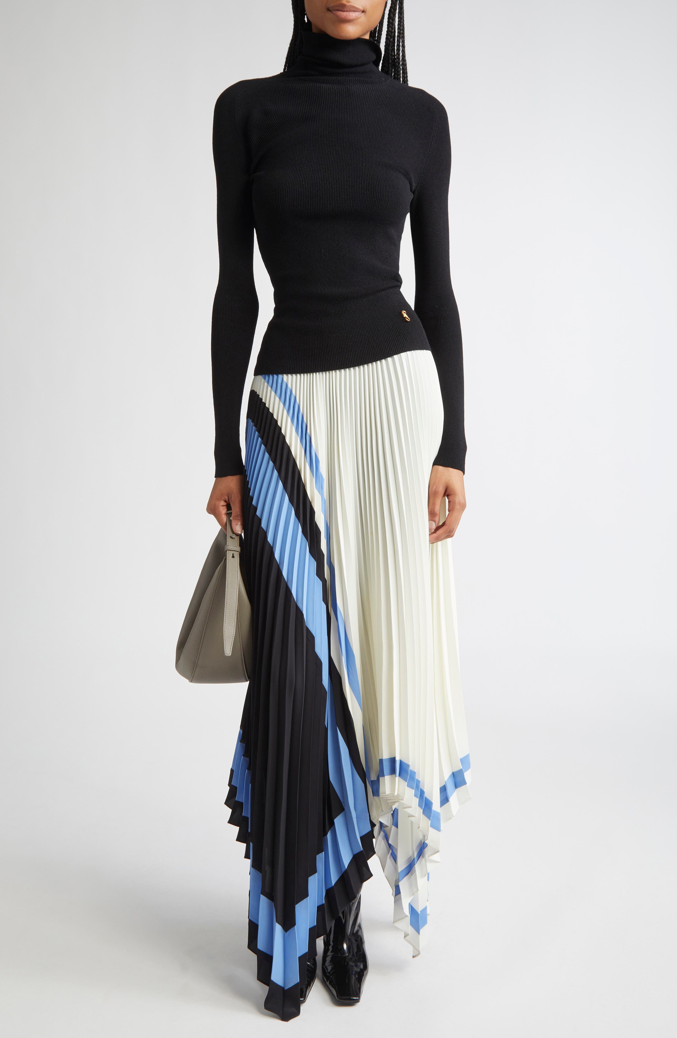 Proenza Schouler Emilia Abstract Print Pleated Asymmetric Skirt in White Multi at Nordstrom - 2