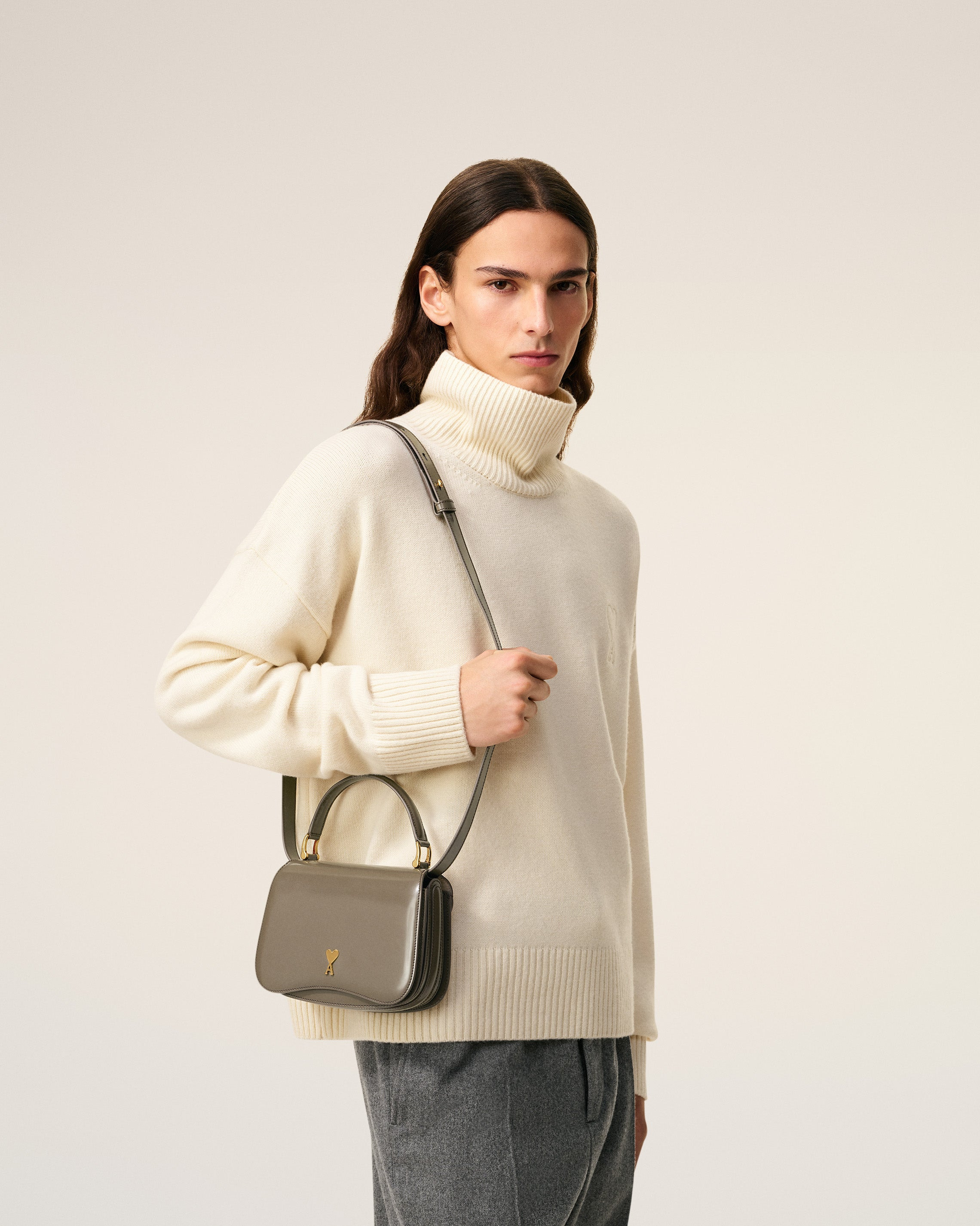 GREY GLAZED LEATHER TOP HANDLE PARIS PARIS BAG - 2