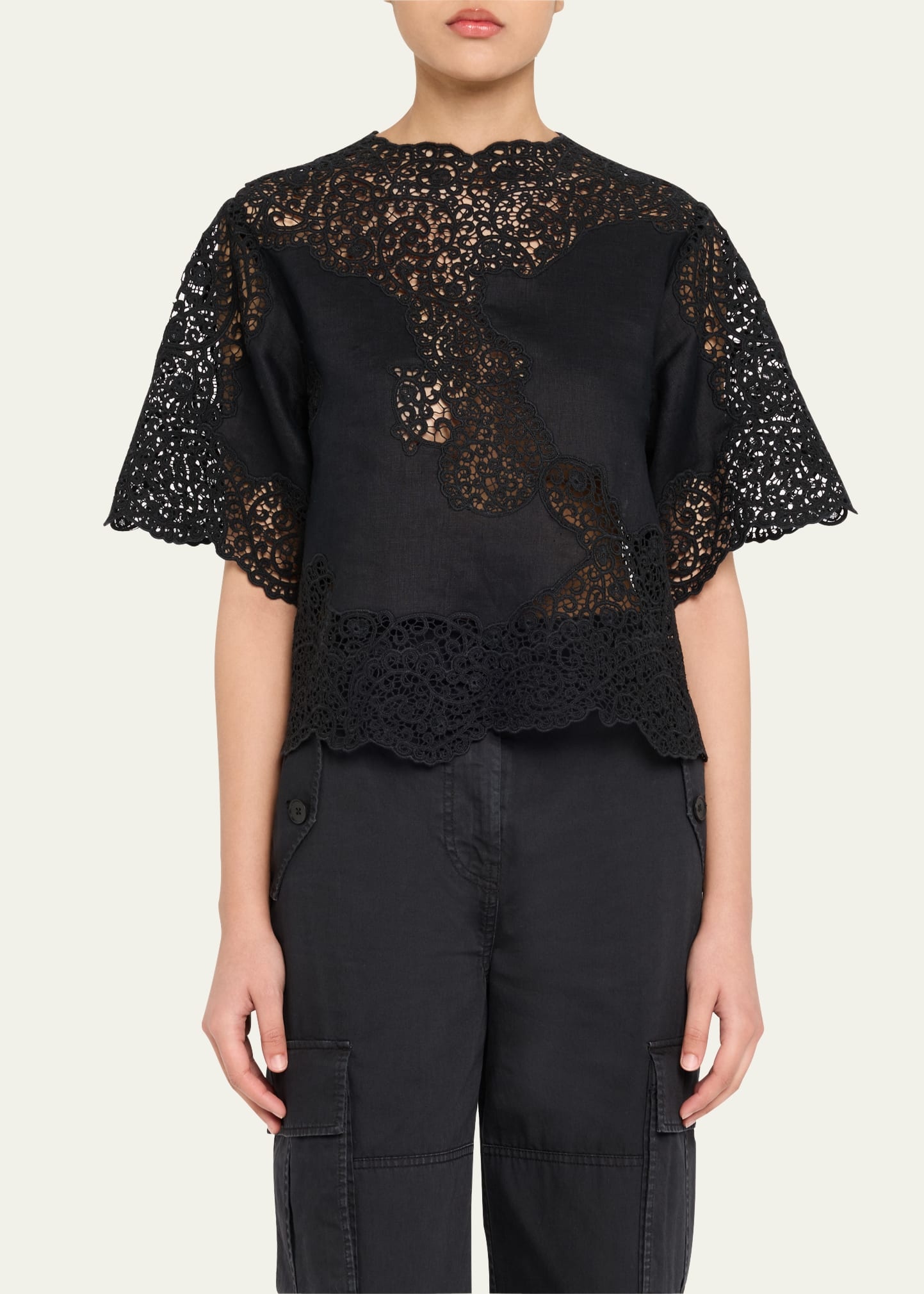 Kadene Short-Sleeve Cutwork Lace Blouse - 4