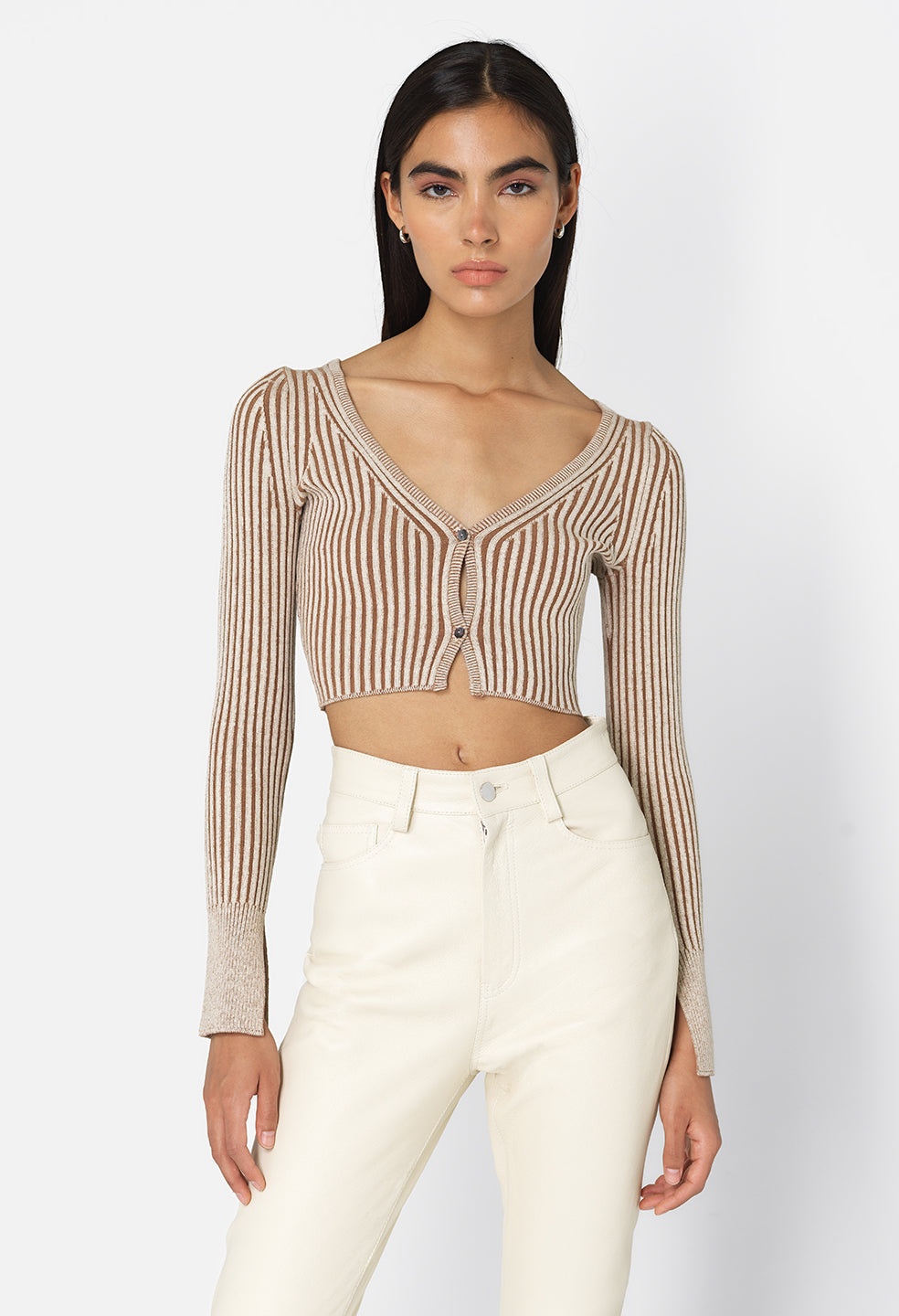 PIPER SILK RIB CROPPED CARDIGAN - 1