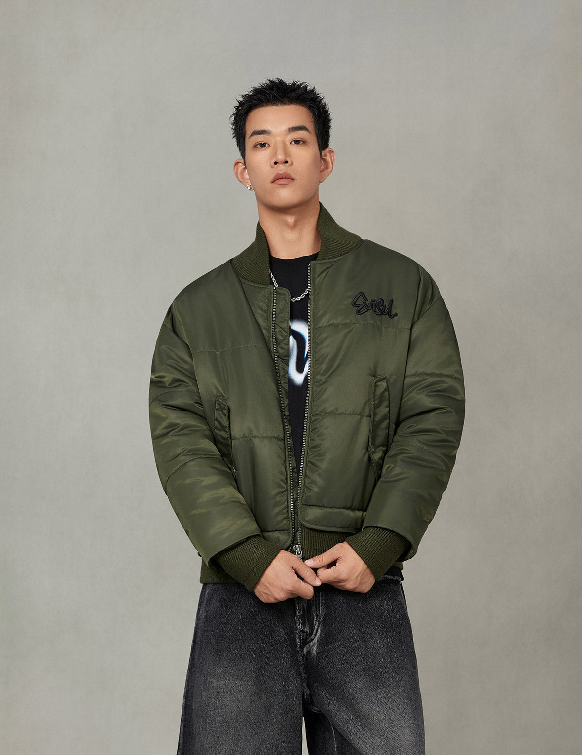 Logo Embroidery Fashion Fit Bomber Jacket - 9