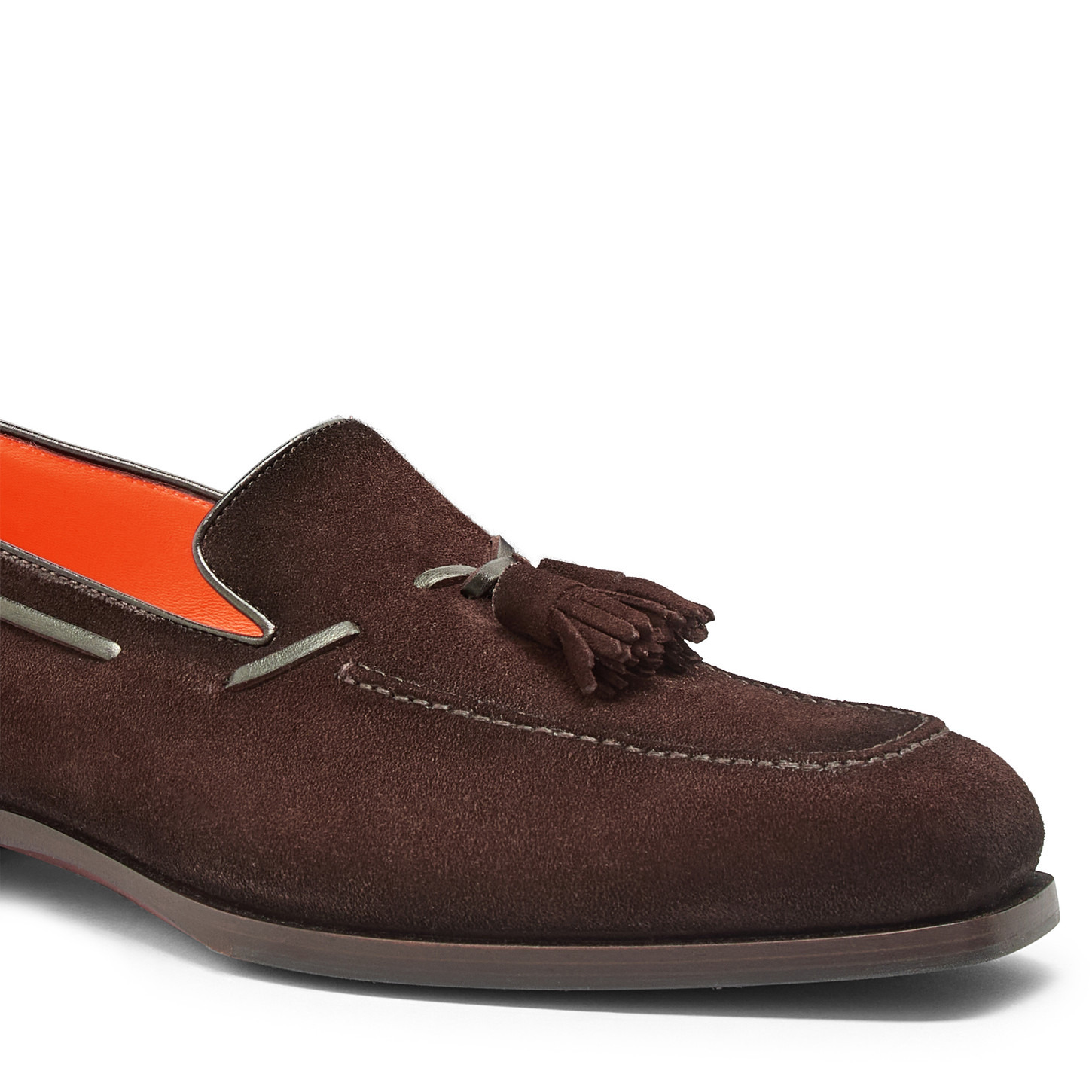 Men’s dark brown suede and leather tassel loafer - 6