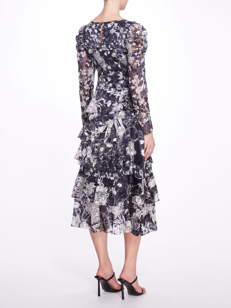 LONG-SLEEVED TIERED RUFFLE CHIFFON MIDI DRESS 3