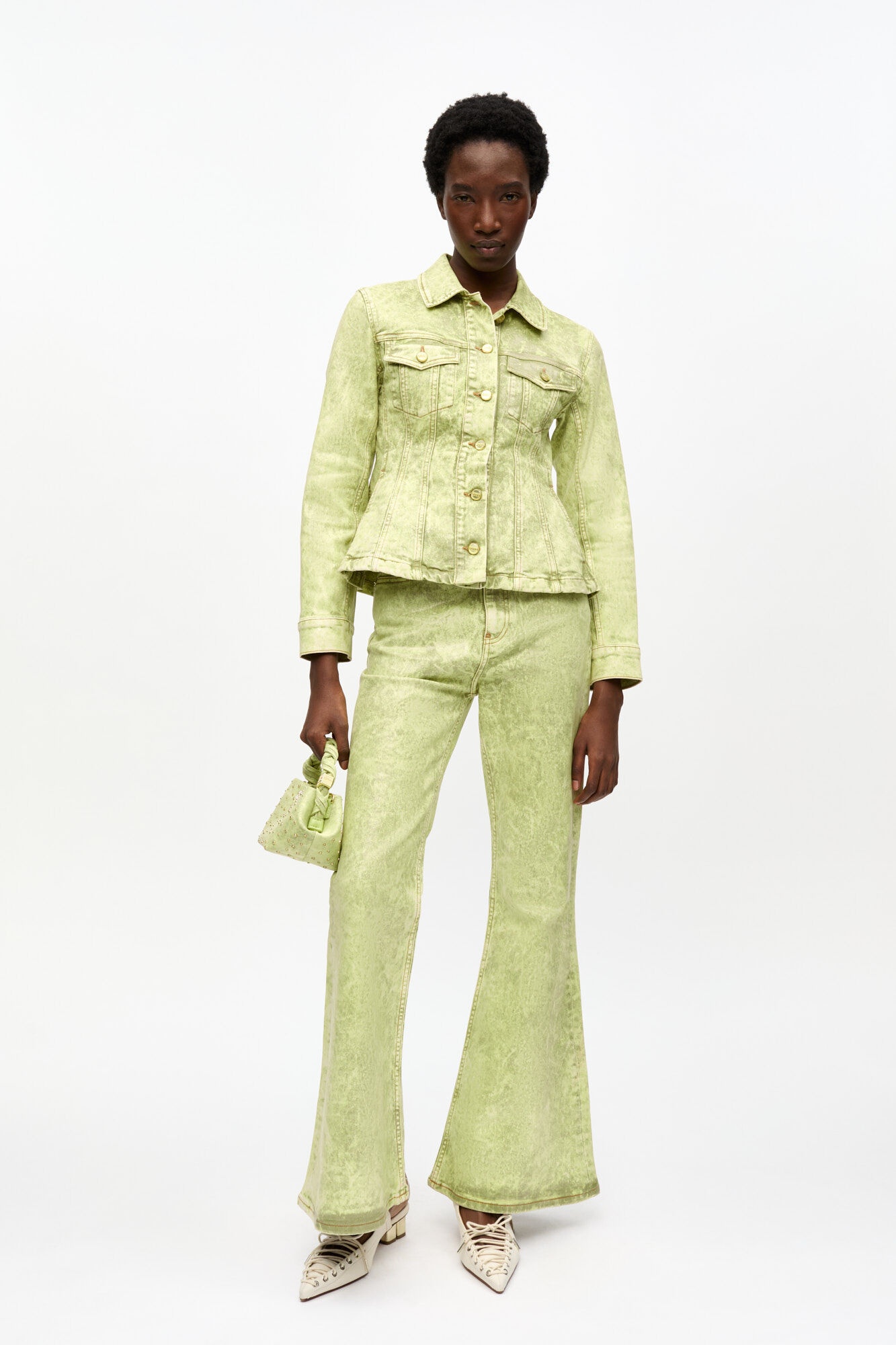 YELLOW FOIL OVERDYED DENIM FITTED BLAZER - 3