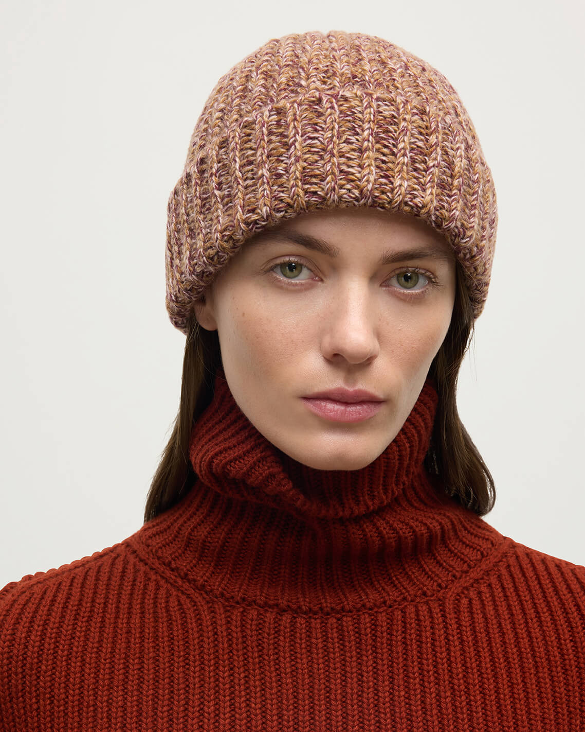 Half Cardigan Stich Red Cashmere Beanie - 3