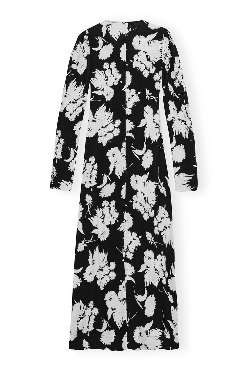 GANNI PRINTED CREPE V-NECK DRESS outlook