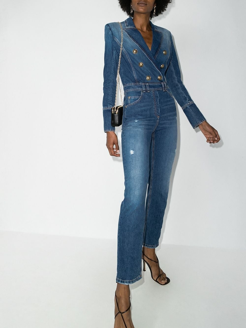 double-breasted denim jumpsuit - 2