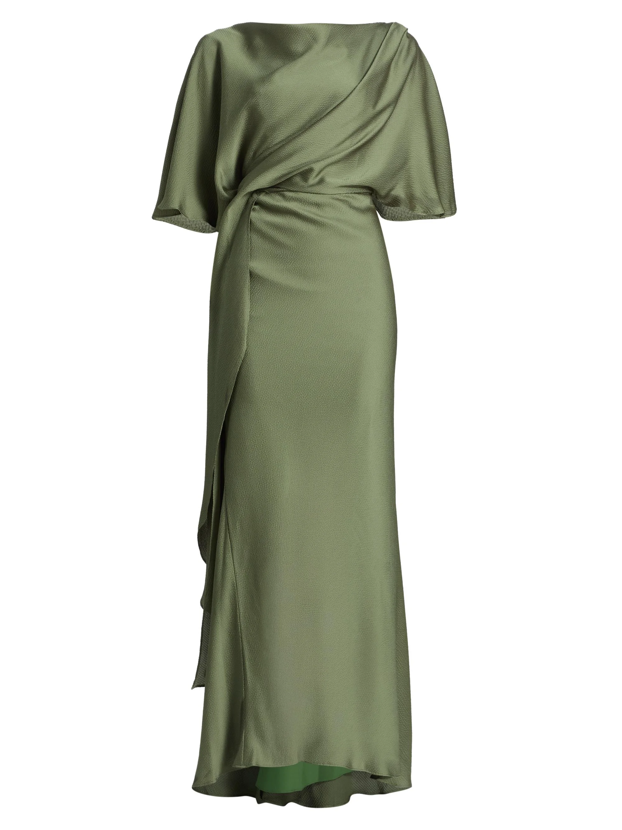Women's Hammered Satin A-Line Gown - Moss - 1