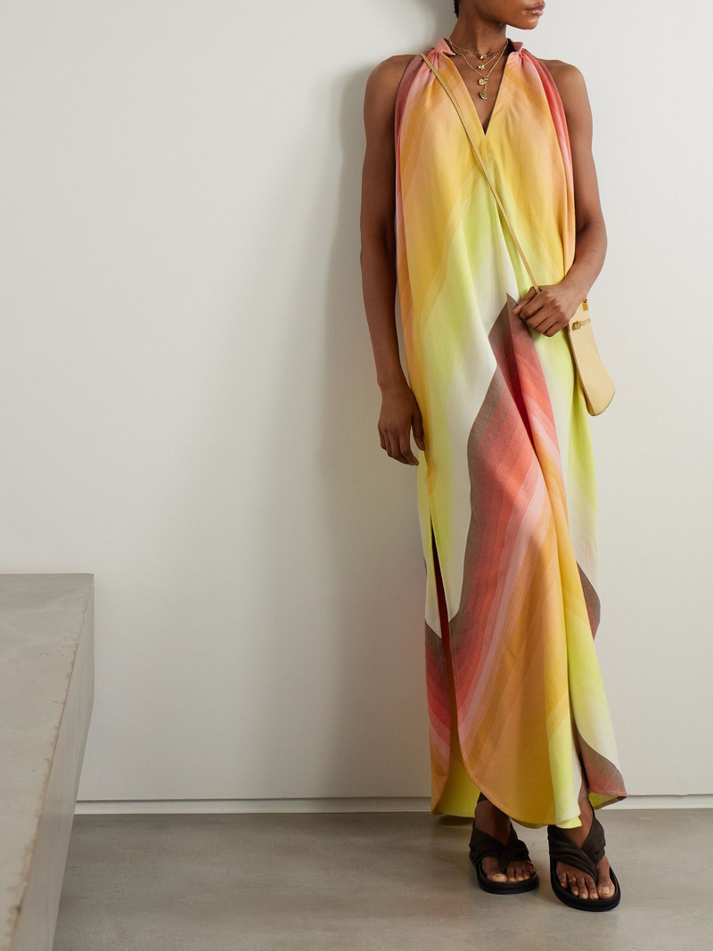MARRAKSHI LIFE Striped gathered cotton maxi dress Yellow outlook