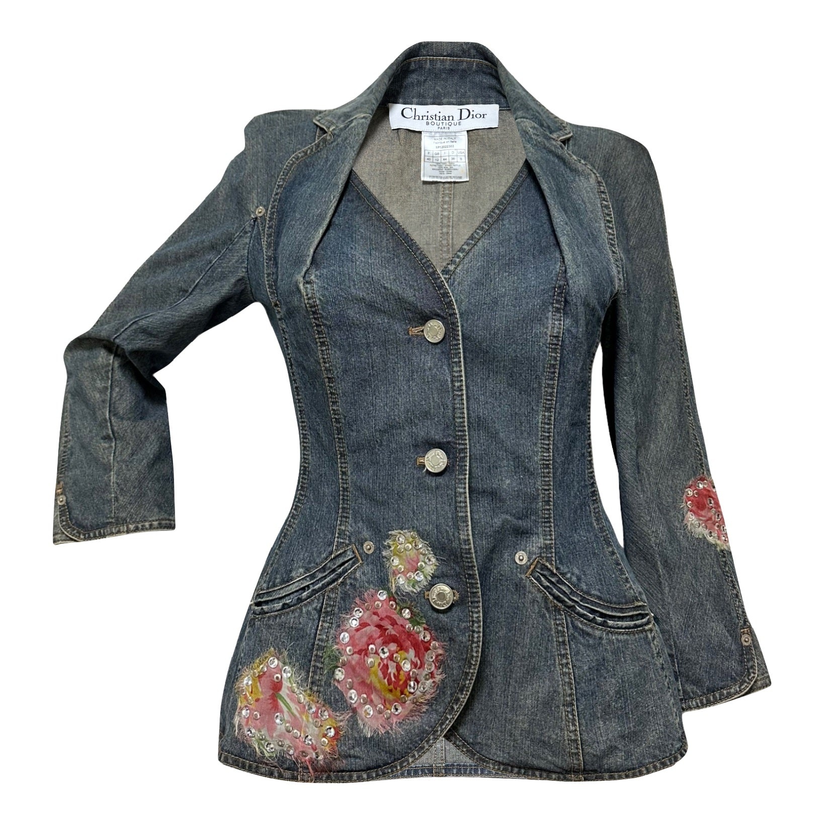 CHRISTIAN DIOR Spring Summer 2005 Floral Embellished Denim Bar Jacket