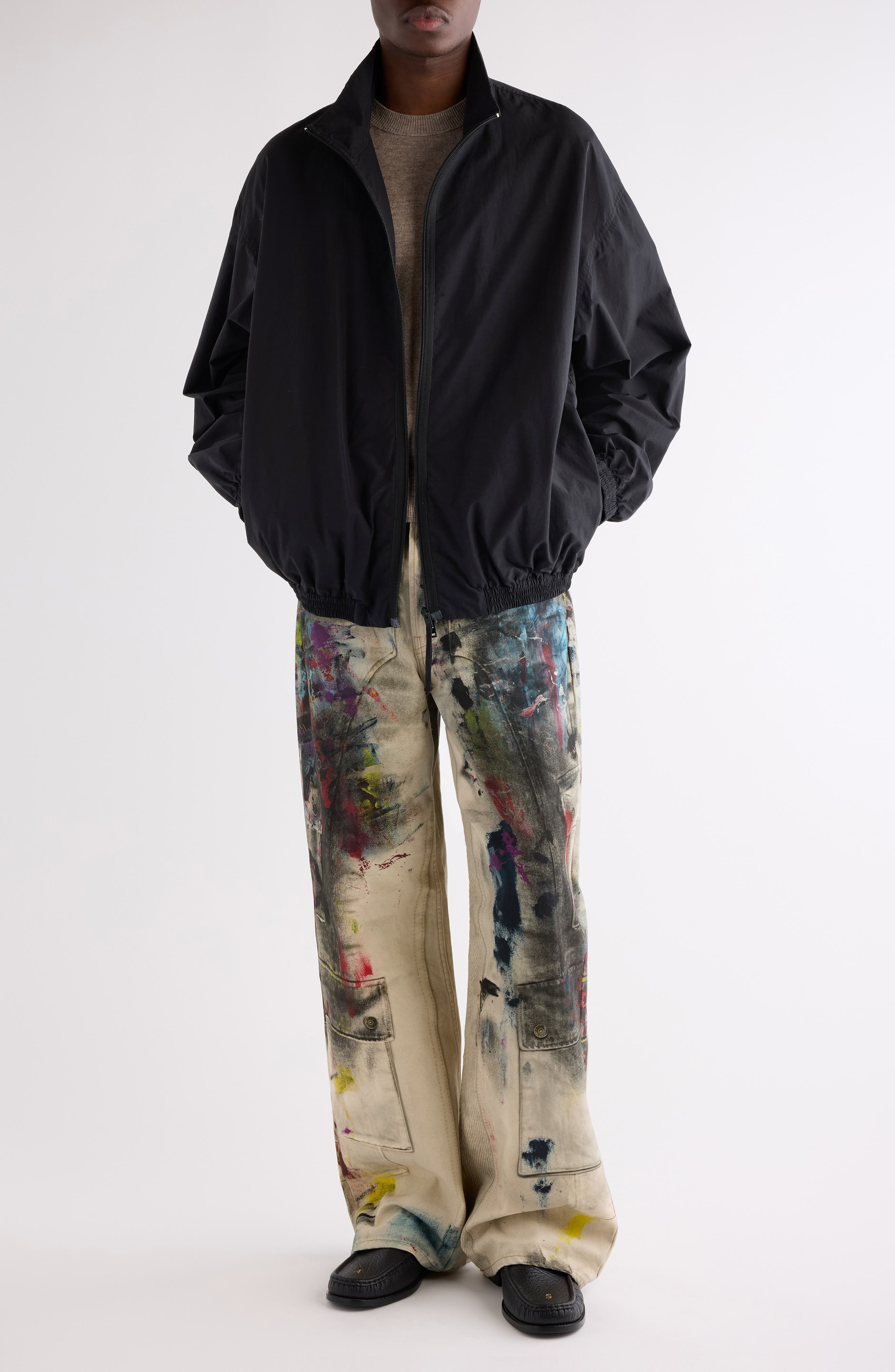 Acne Studios 1981 Paint Print Trompe l'Oeil Wide Leg Jeans in White/Multi at Nordstrom - 2
