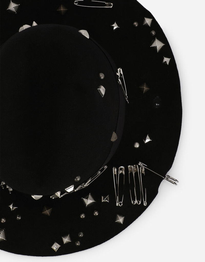 Wool felt hat with studs and safety pins 4