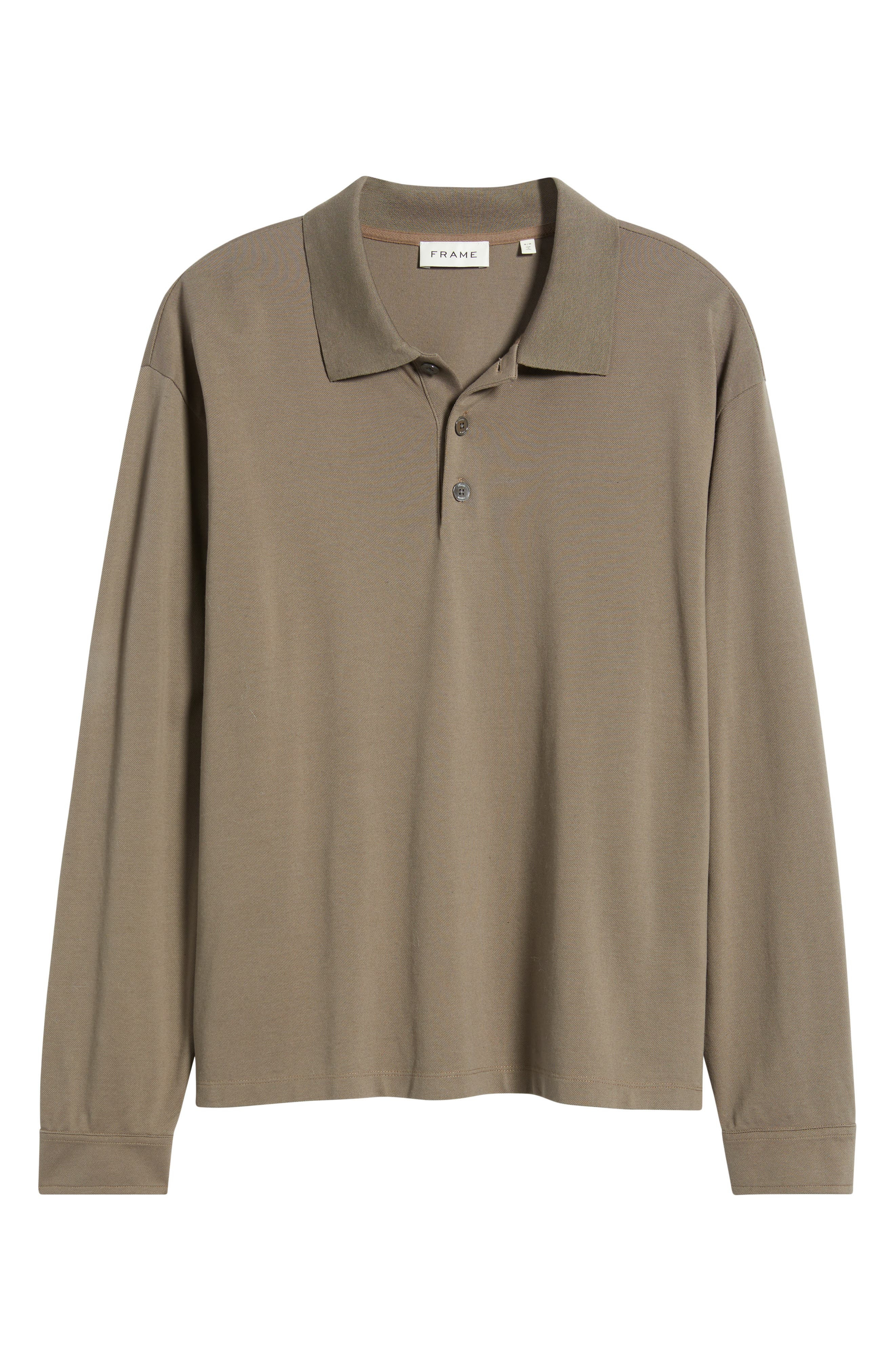 FRAME Long Sleeve Piqué Polo in Smoky Mocha at Nordstrom - 5