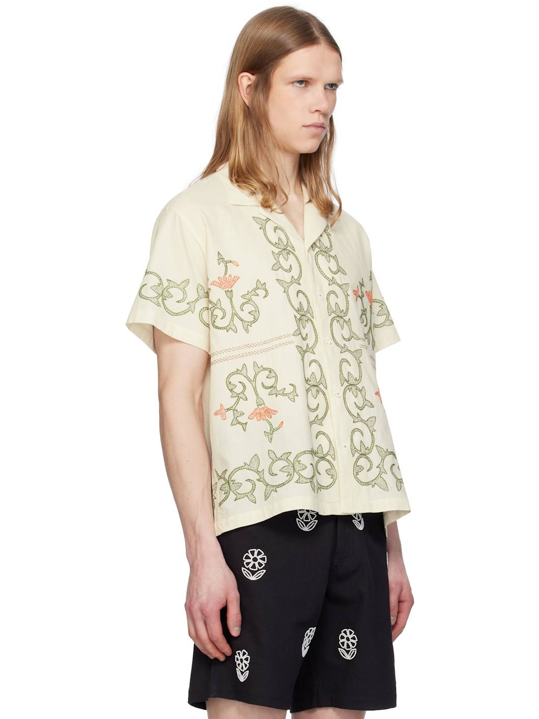 Off-White Embroidered Flower Shirt - 2