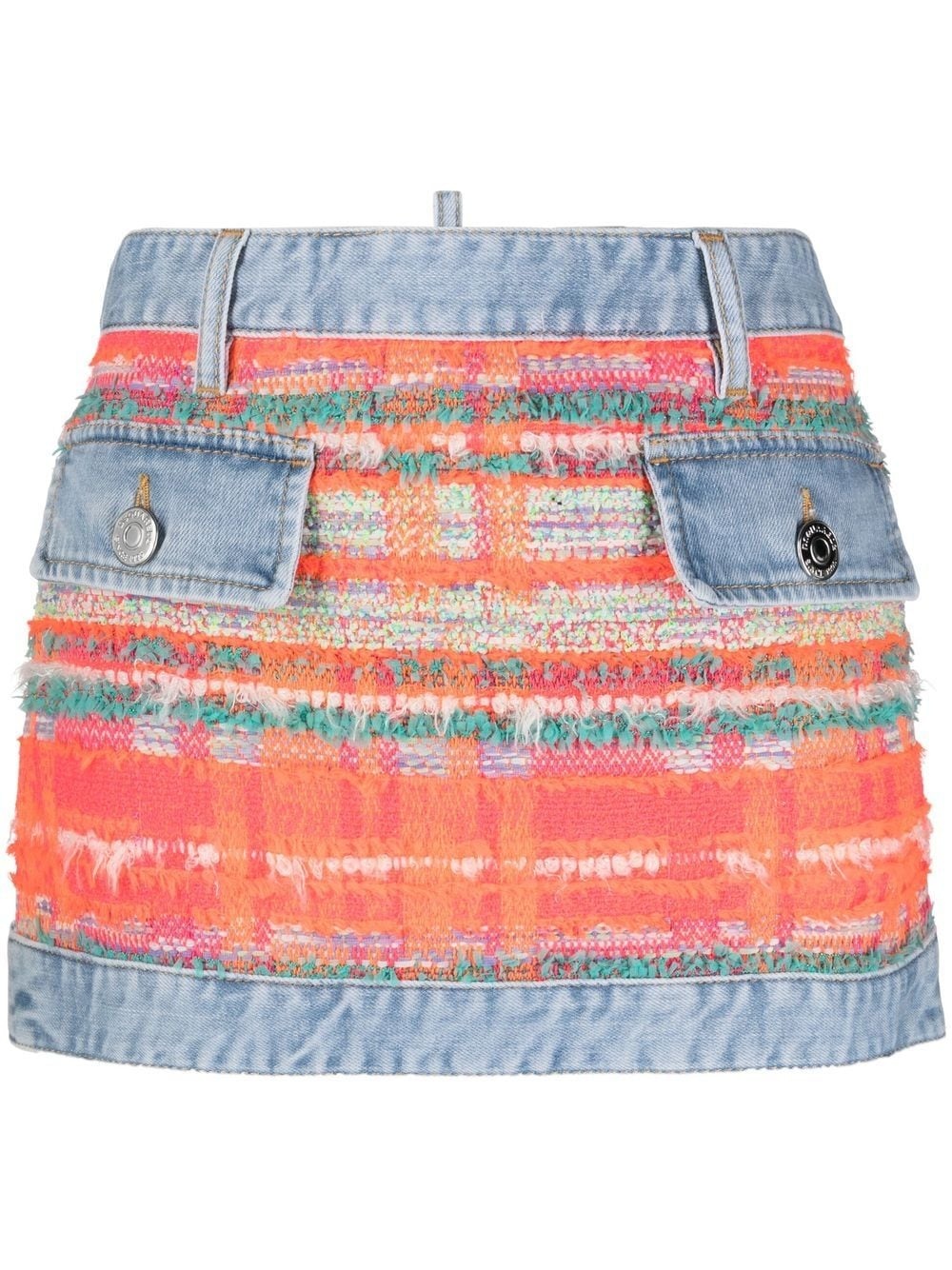 tweed-detail denim mini skirt - 1