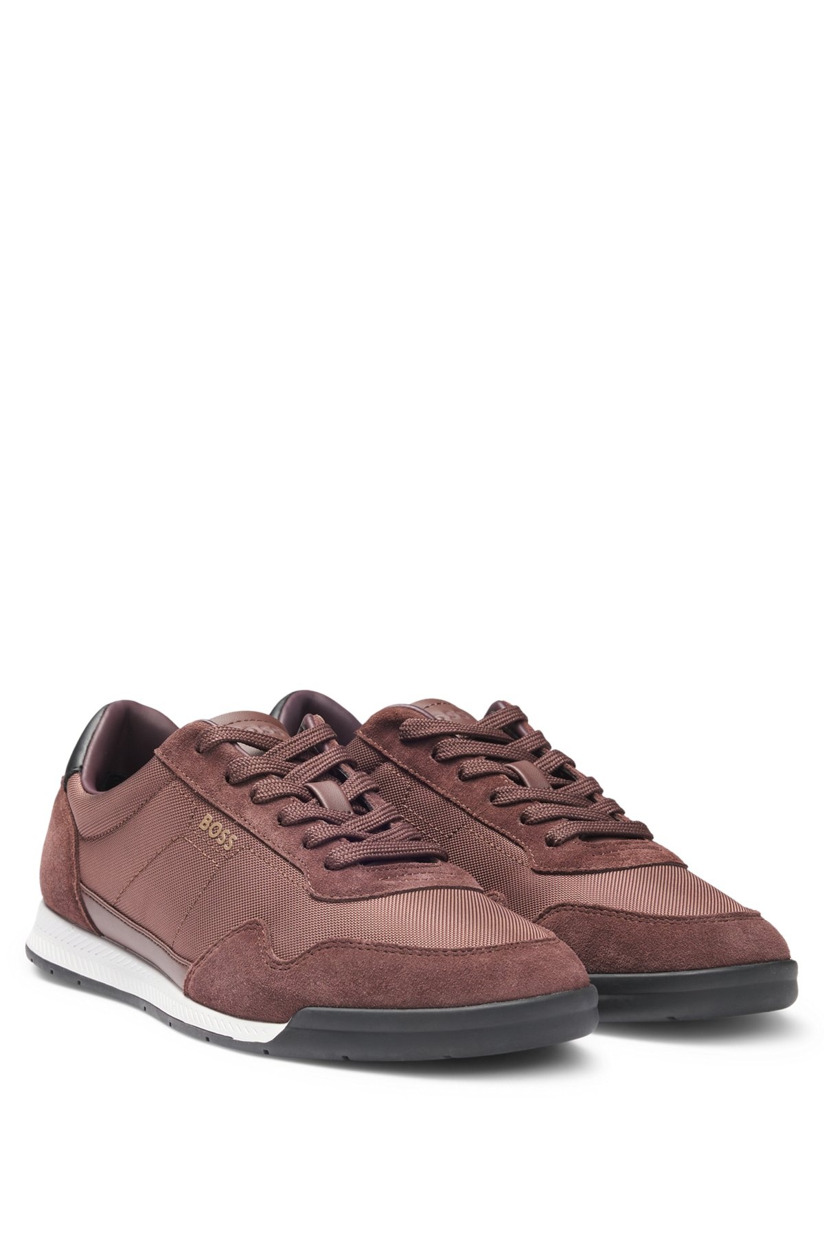 MIXED-MATERIAL LACE-UP TRAINERS WITH SUEDE TRIMS - 2
