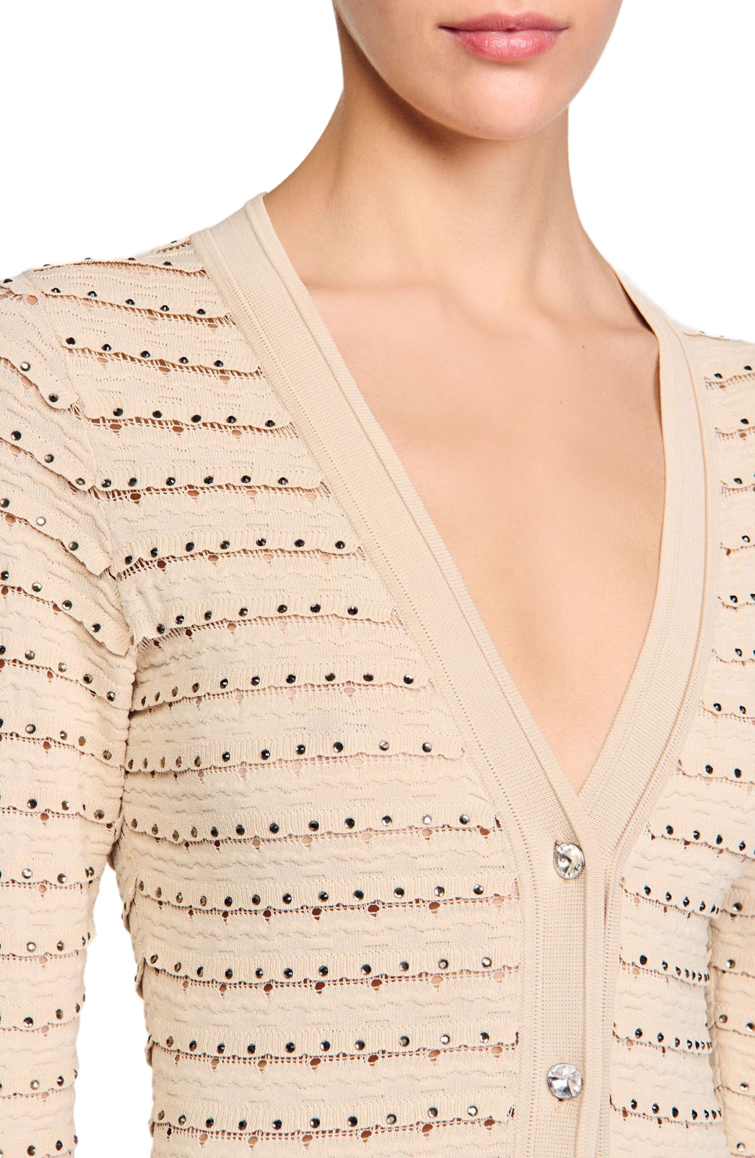 SANDRO Rhinestone knit maxi dress in Beige at Nordstrom - 4