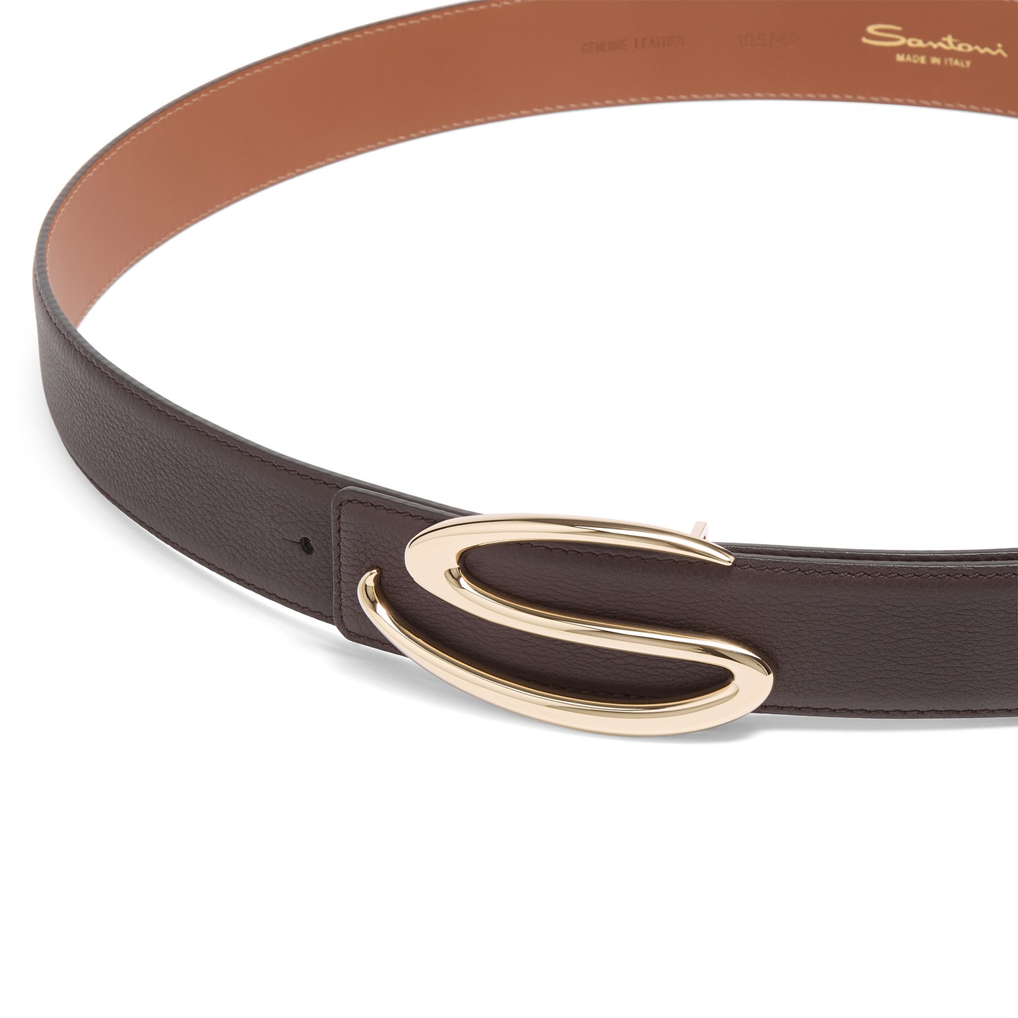 Dark brown tumbled leather belt strap - 3
