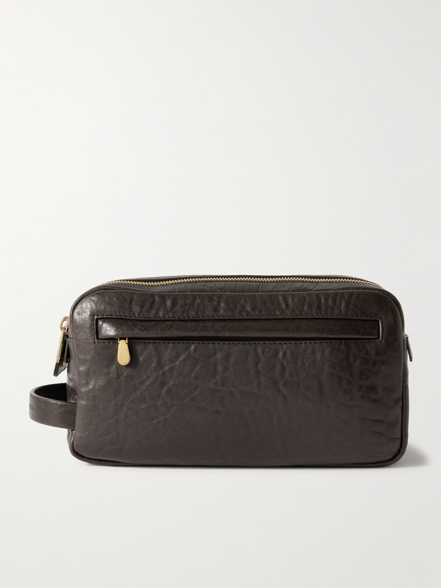 Textured-Leather Wash Bag Brown - 1