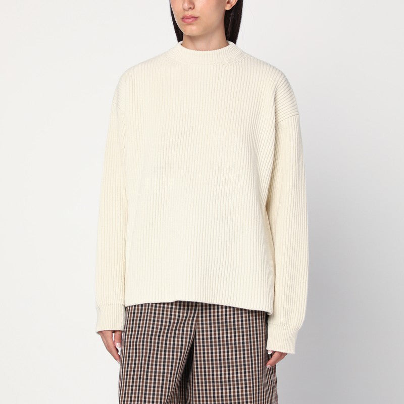 Jil Sander White ribbed crewneck sweater - 1