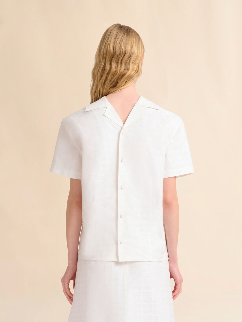 WHITE COTTON-VISCOSE BACK-TO-FRONT SHIRT TOP WITH DOTTY CHECK - 3
