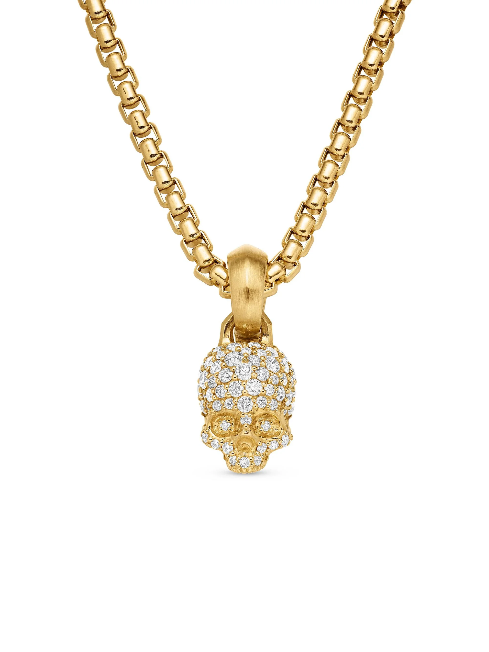Women's Skull Amulet with Full Pavé Diamonds and 18K Yellow Gold, 19.3mm - Diamond - 1