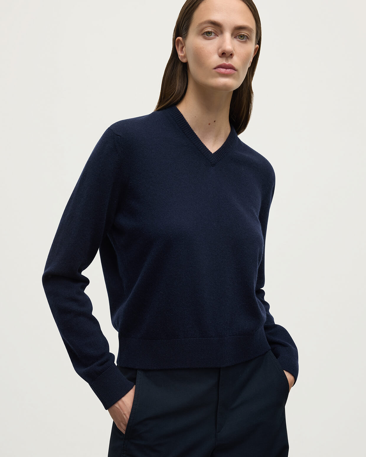 Classic Cashmere Navy V Neck Jumper - 5