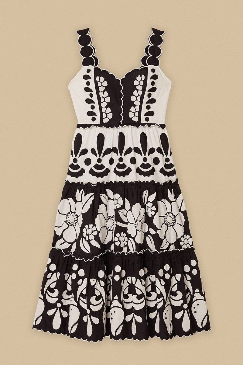 Black And White Summer Cutwork Organic Cotton Midi Dress 5