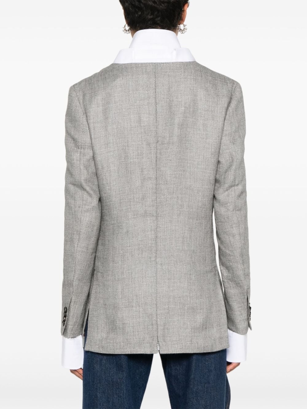 collarless V-neck blazer - 4