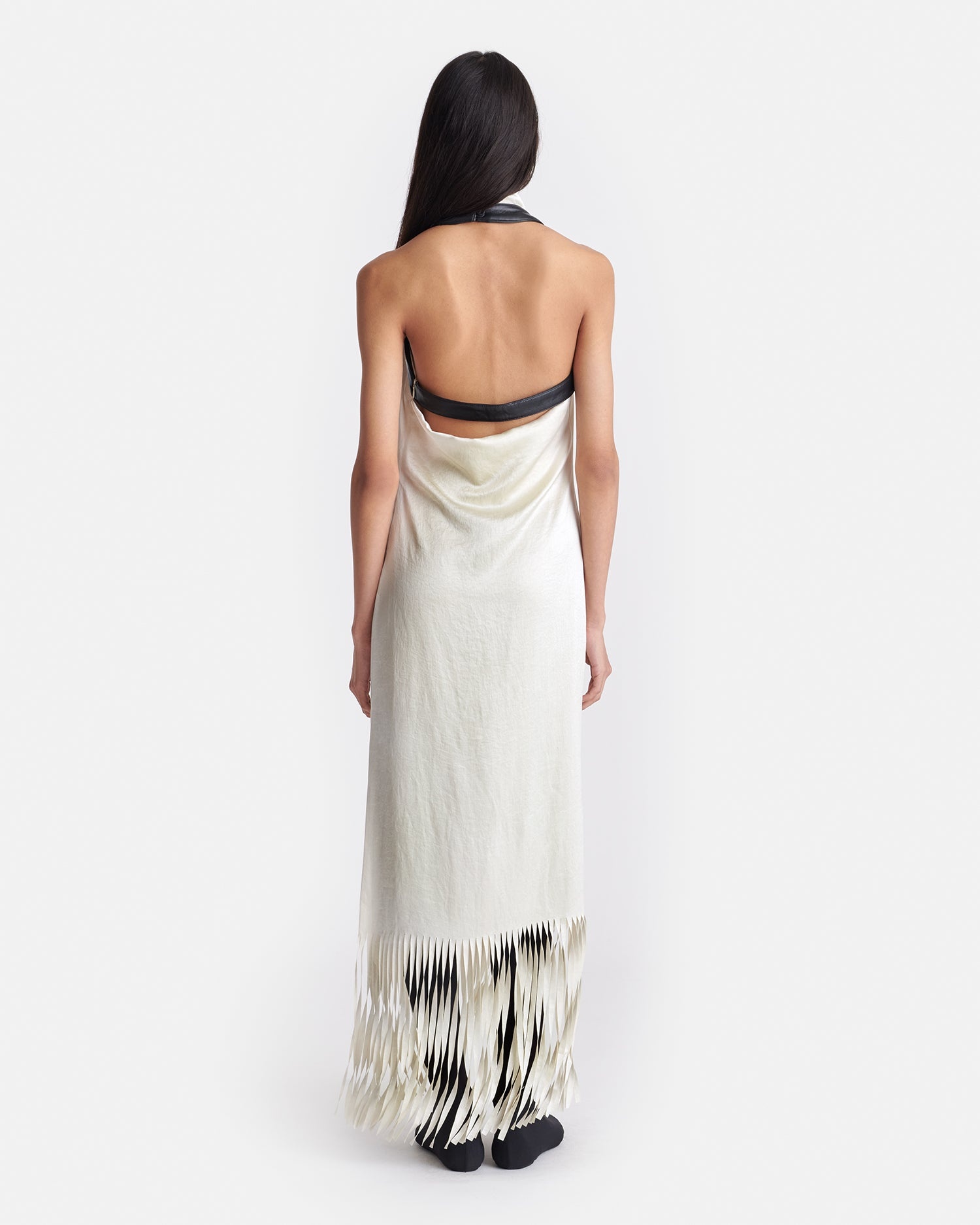 Fringed Crinkled Satin Midi Dress - 3