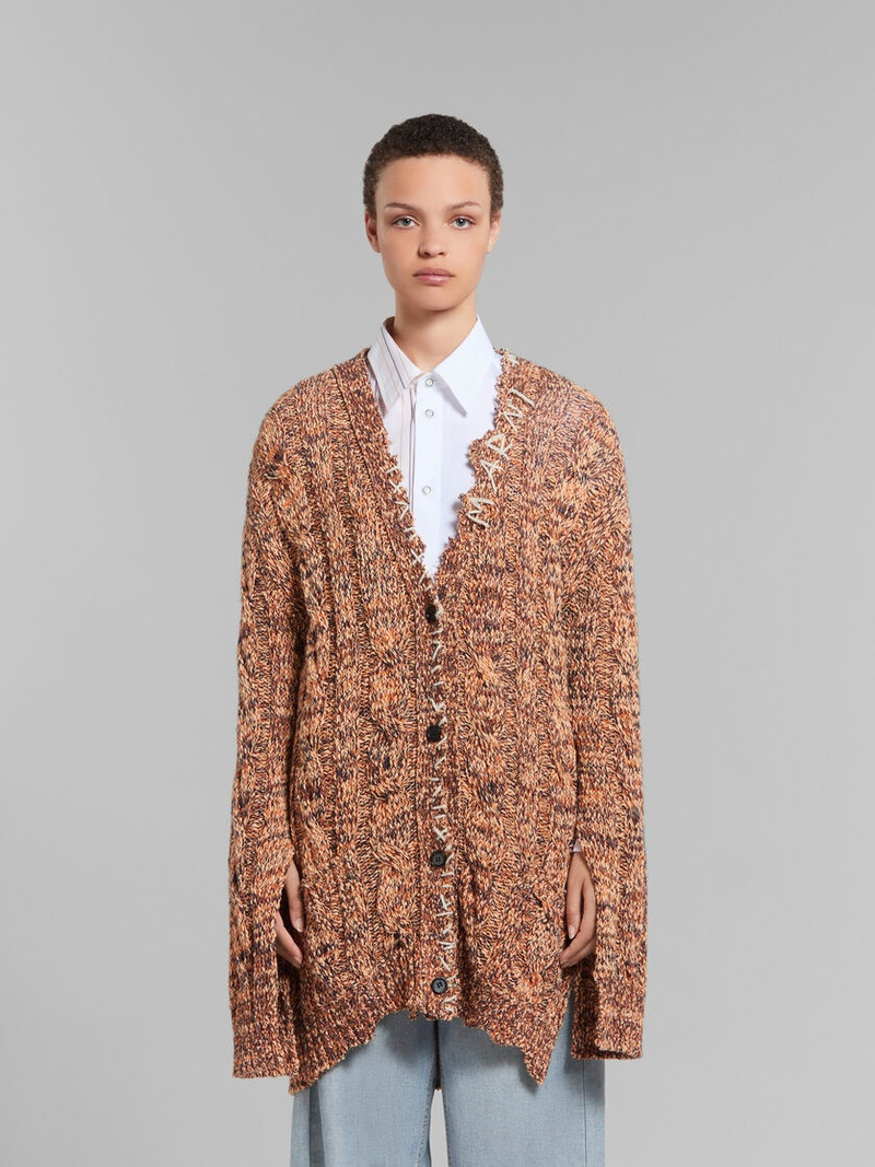 Marni ORANGE MOULINÉ CARDIGAN WITH MARNI MENDING outlook