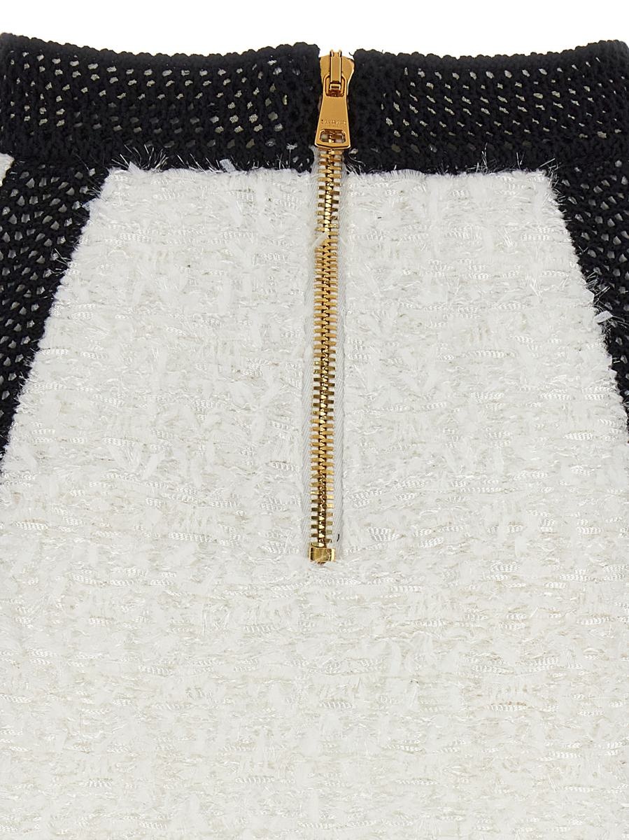 BALMAIN LOGO BUTTON TWEED SKIRT - 4