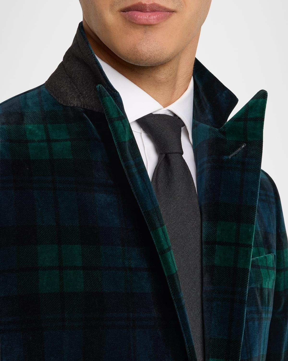 Men's Kent Hand-Tailored Plaid Velvet Sport Coat - 7