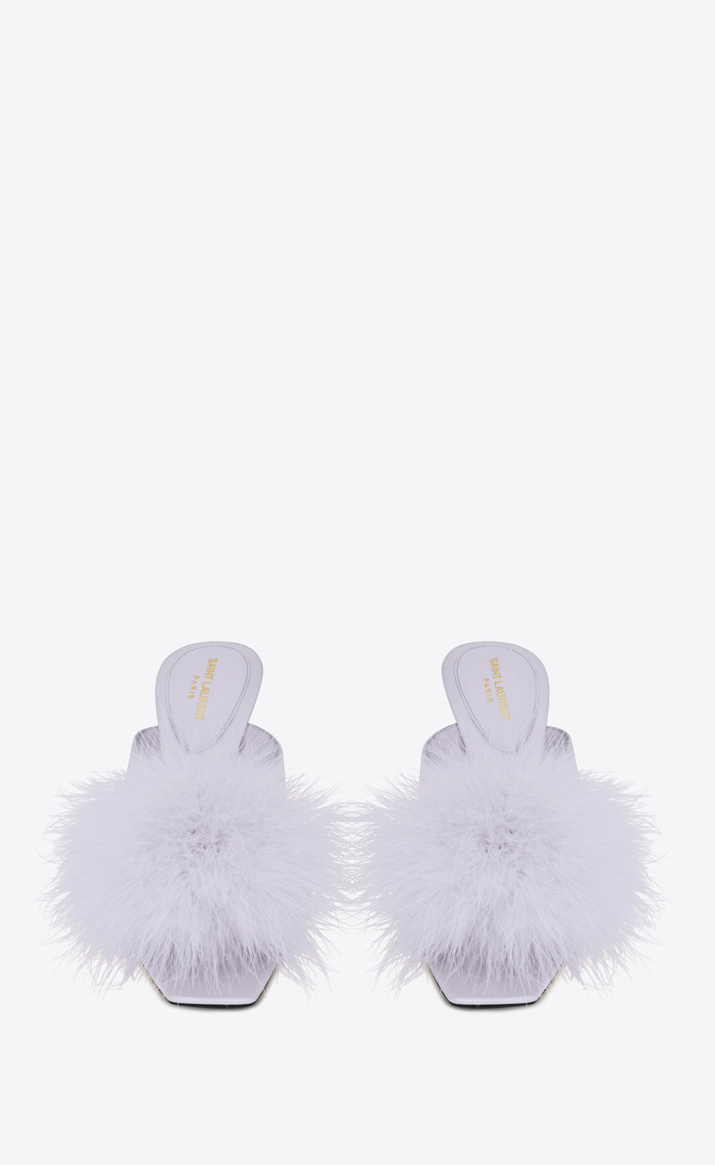 SAINT LAURENT mae mules in crepe satin with feathers outlook